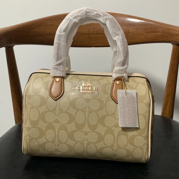 NWT Coach Mini Rowan Crossbody Bag in Blocked Signature Canvas (Light Khaki) - Picture 1 of 4